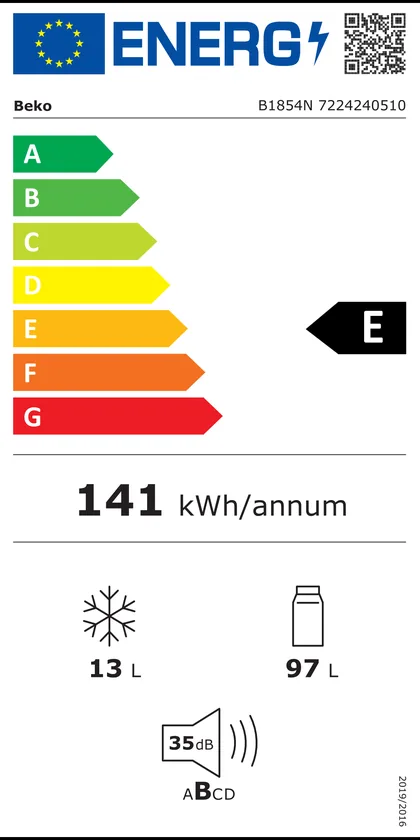 Étiquette énergie officielle du Beko B1854N