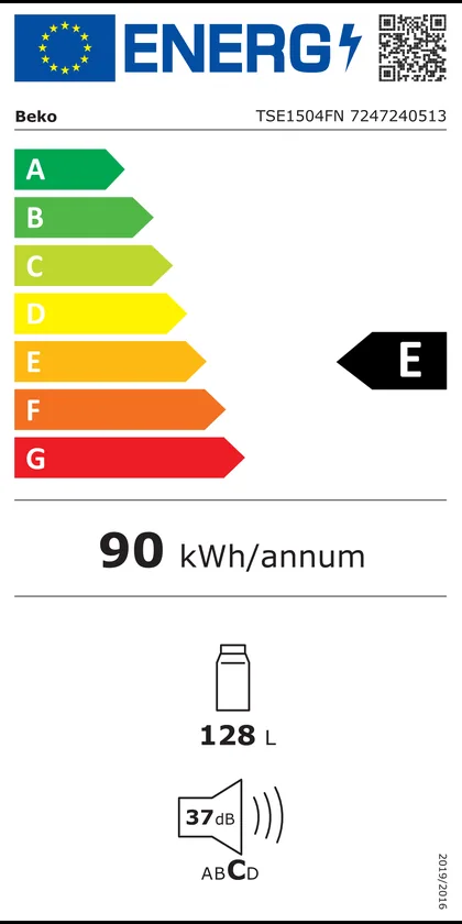 Étiquette énergie officielle du Beko TSE1504FN