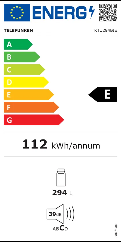 Étiquette énergie officielle du TELEFUNKEN TKTU294BIE